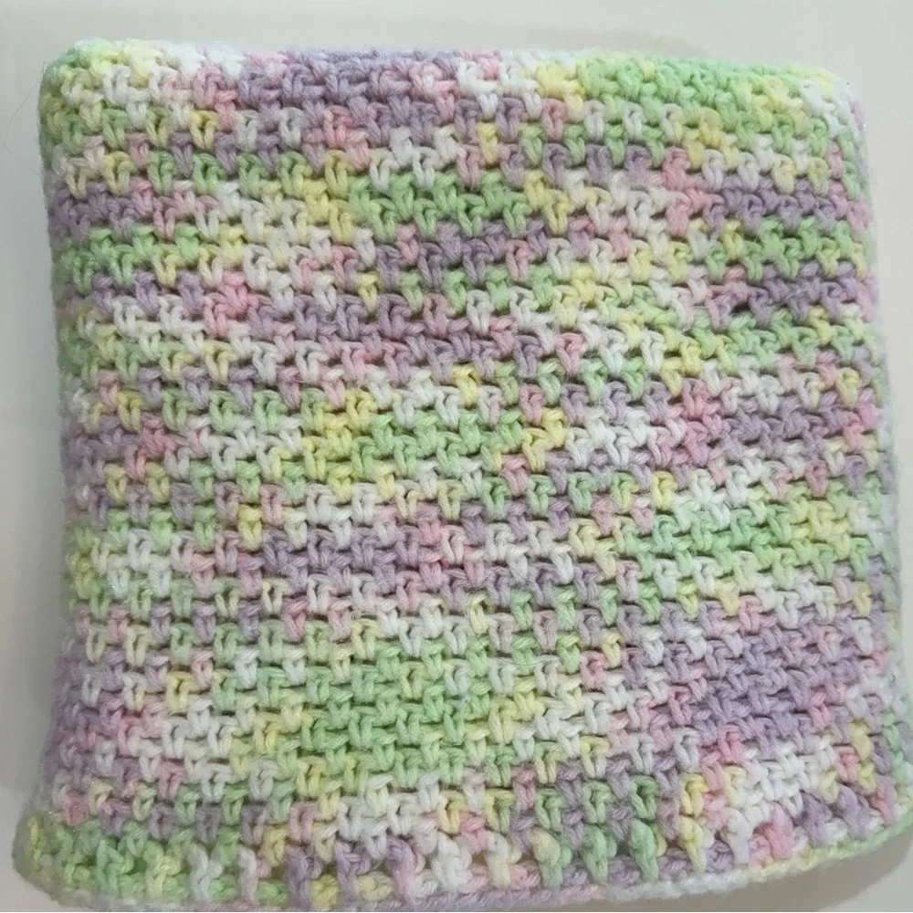 Hand knitted baby blanket, pastel colors.  33 inches by 50 inches. - Picture 7 of 7
